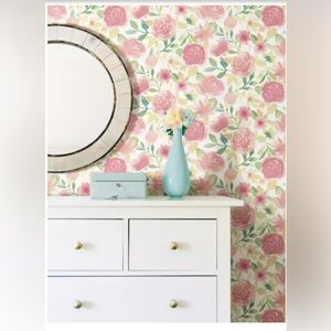 New Open Box  Pink Audrey Vinyl Peel and Stick Wallpaper Roll